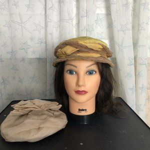 vintage women's hat lot of 2 Tulle Mesh Beige Yellow Jonquil